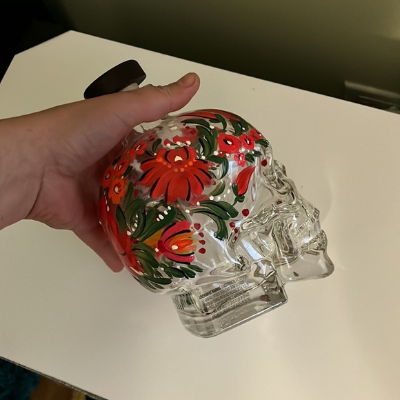 Hand paint tequila glass bottle floral Hungarian crystal head scull empty vodka - Picture 2 of 6